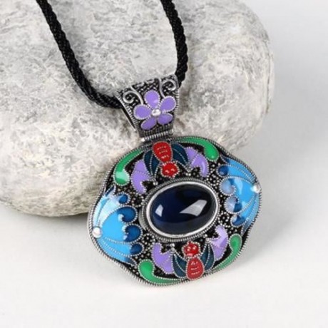 N006-A LADIES OLD CLASSICAL NATIONAL STYLE NECKLACE (BLUE)