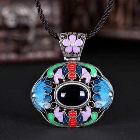 N006-A LADIES OLD CLASSICAL NATIONAL STYLE NECKLACE (BLUE)