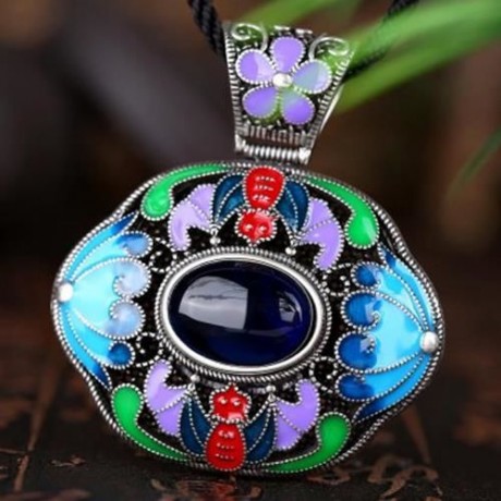 N006-A LADIES OLD CLASSICAL NATIONAL STYLE NECKLACE (BLUE)