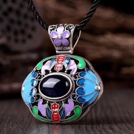 N006-A LADIES OLD CLASSICAL NATIONAL STYLE NECKLACE (BLUE)
