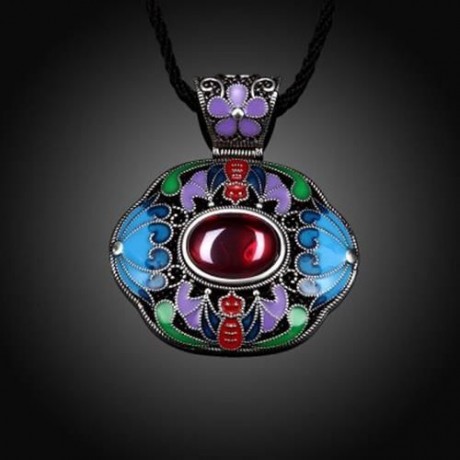 N006-B LADIES OLD CLASSICAL NATIONAL STYLE NECKLACE (RED)