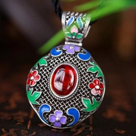 N014-B WOMEN NATIONAL STYLE NECKLACE  (RED)