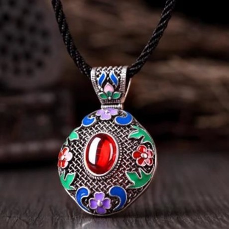 N014-B WOMEN NATIONAL STYLE NECKLACE  (RED)