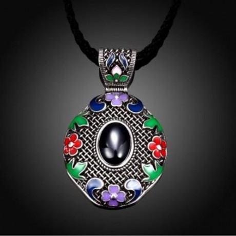 N014-A WOMEN NATIONAL STYLE NECKLACE  (DEEP BLUE)