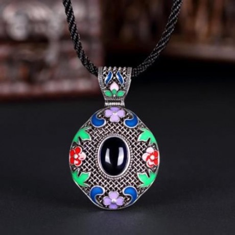 N014-A WOMEN NATIONAL STYLE NECKLACE  (DEEP BLUE)