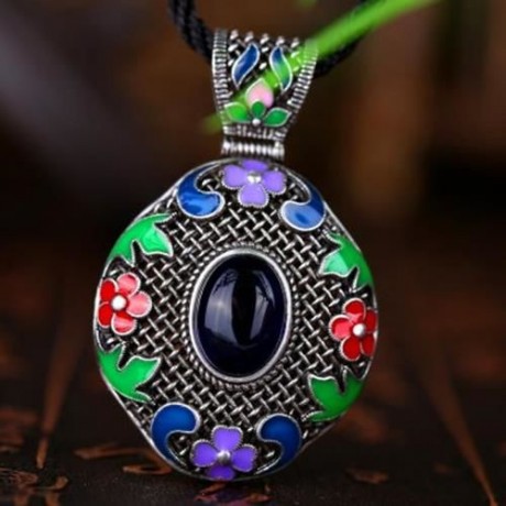 N014-A WOMEN NATIONAL STYLE NECKLACE  (DEEP BLUE)