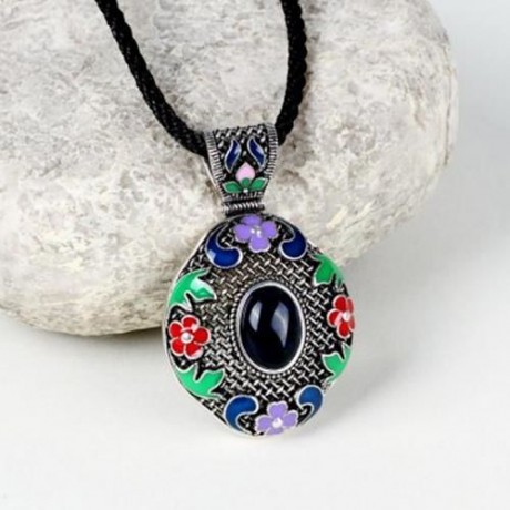 N014-A WOMEN NATIONAL STYLE NECKLACE  (DEEP BLUE)