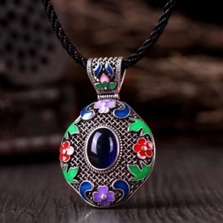 N014-A WOMEN NATIONAL STYLE NECKLACE  (DEEP BLUE)