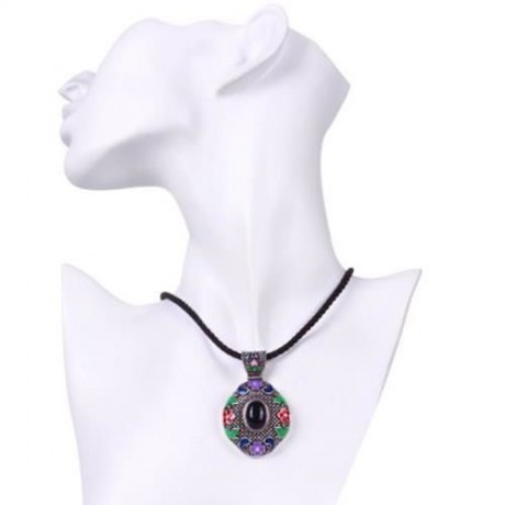 N014-A WOMEN NATIONAL STYLE NECKLACE  (DEEP BLUE)