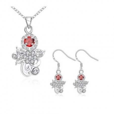 S119-B 925 SILVER PLATED NECKLACE EARRINGS JEWELRY SETS (RED)