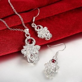 S119-B 925 SILVER PLATED NECKLACE EARRINGS JEWELRY SETS (RED)
