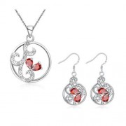 S117-B 925 SILVER PLATED NECKLACE EARRINGS JEWELRY SETS  (RED)