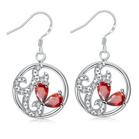 S117-B 925 SILVER PLATED NECKLACE EARRINGS JEWELRY SETS  (RED)