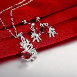 S147-B 925 SILVER PLATED NECKLACE EARRINGS JEWELRY SETS  (RED)