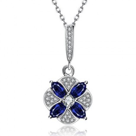 S098-A TRENDY ALLOY ANTI ALLERGY ZIRCON FLORAL EARRINGS NECKLACE RING JEWELRY SET (BLUE)