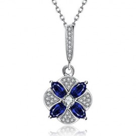 S098-A TRENDY ALLOY ANTI ALLERGY ZIRCON FLORAL EARRINGS NECKLACE RING JEWELRY SET (BLUE)