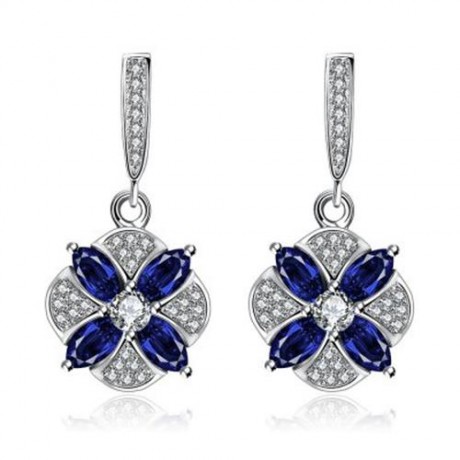 S098-A TRENDY ALLOY ANTI ALLERGY ZIRCON FLORAL EARRINGS NECKLACE RING JEWELRY SET (BLUE)