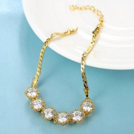 B012-A GRACEFUL INLAID WHITE ZIRCON DIFFERENT TYPES NEW GIFT BRACELET (GOLDEN)