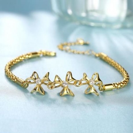 B020-A GRACEFUL INLAID WHITE ZIRCON DIFFERENT TYPES NEW GIFT BRACELET (GOLDEN)