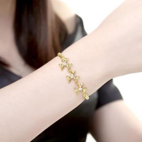 B020-A GRACEFUL INLAID WHITE ZIRCON DIFFERENT TYPES NEW GIFT BRACELET (GOLDEN)
