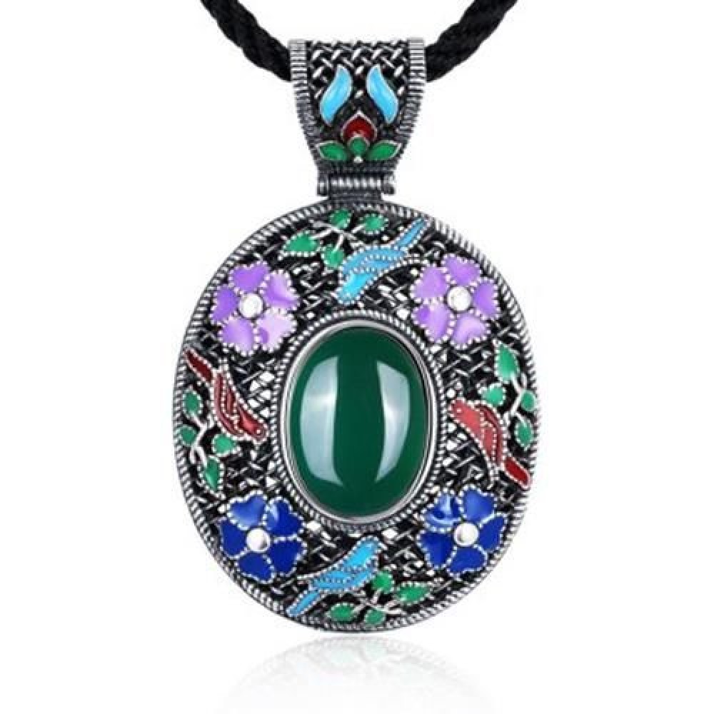 N017-C ANTIQUE GEOMETRIC PATTERN NATIONAL STYLE WOMEN NECKLACE (GREEN)