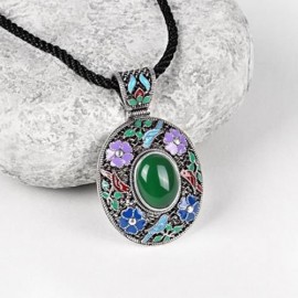 N017-C ANTIQUE GEOMETRIC PATTERN NATIONAL STYLE WOMEN NECKLACE (GREEN)