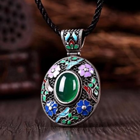 N017-C ANTIQUE GEOMETRIC PATTERN NATIONAL STYLE WOMEN NECKLACE (GREEN)