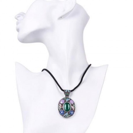 N017-C ANTIQUE GEOMETRIC PATTERN NATIONAL STYLE WOMEN NECKLACE (GREEN)