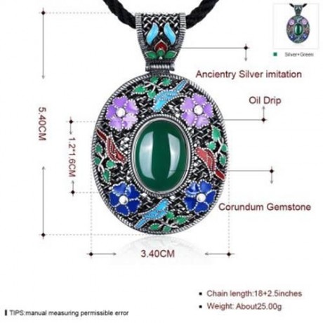 N017-C ANTIQUE GEOMETRIC PATTERN NATIONAL STYLE WOMEN NECKLACE (GREEN)