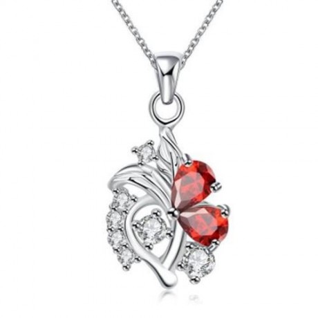S144-B 925 SILVER PLATED NECKLACE EARRINGS JEWELRY SETS (RED)