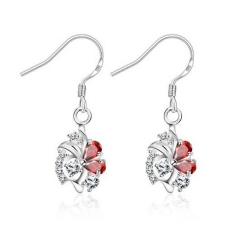 S144-B 925 SILVER PLATED NECKLACE EARRINGS JEWELRY SETS (RED)