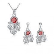 S111-B 925 SILVER PLATED NECKLACE EARRINGS JEWELRY SETS (RED)