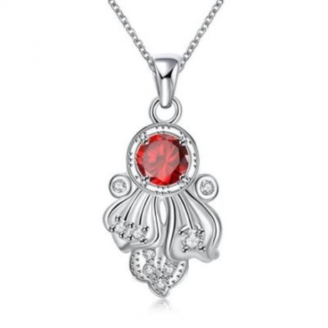 S111-B 925 SILVER PLATED NECKLACE EARRINGS JEWELRY SETS (RED)