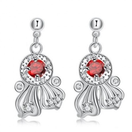 S111-B 925 SILVER PLATED NECKLACE EARRINGS JEWELRY SETS (RED)