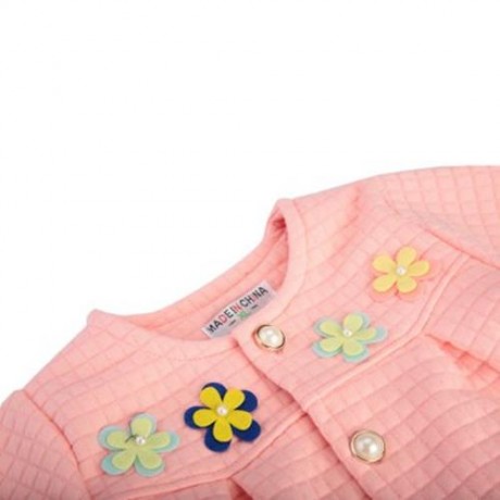 HAN EDITION LONG SLEEVE COTTON SINGLE BREASTED FLOWER DECORATED BABY GIRLS TWINSET (RED)