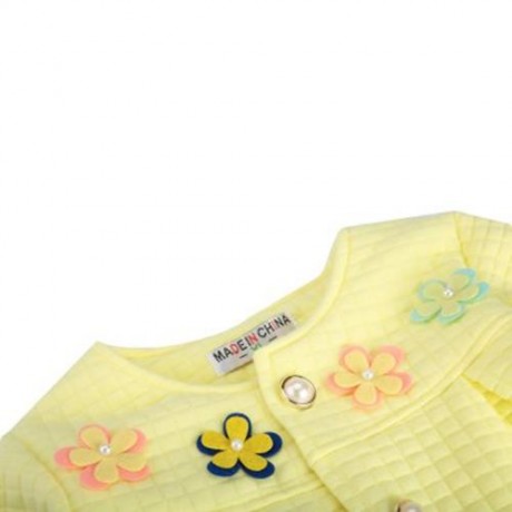 HAN EDITION LONG SLEEVE COTTON SINGLE BREASTED FLOWER DECORATED BABY GIRLS TWINSET (YELLOW
