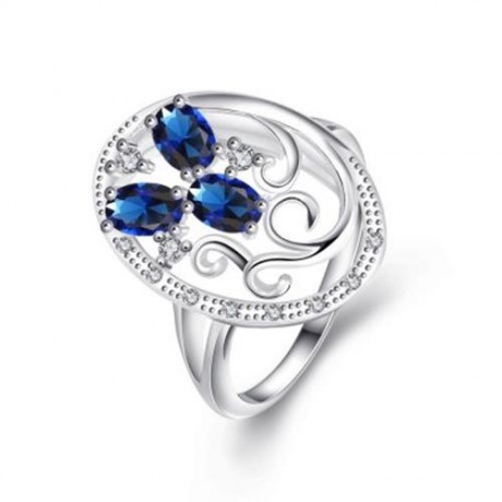 R093-A 925 SILVER PLATED TRENDY RING FOR WOMEN JEWELRY ACCESSORIES NICKLE FREE (BLUE)