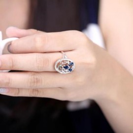 R093-A 925 SILVER PLATED TRENDY RING FOR WOMEN JEWELRY ACCESSORIES NICKLE FREE (BLUE)