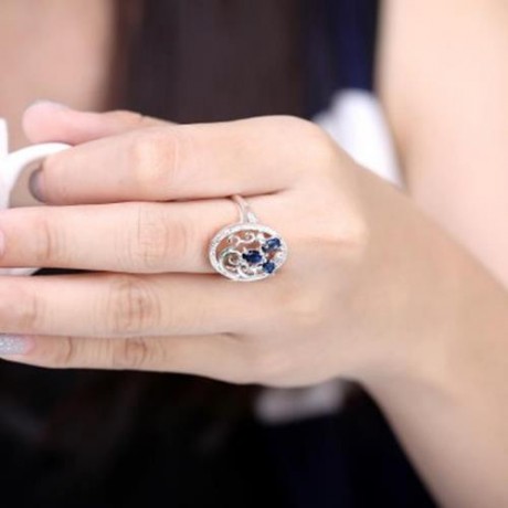 R093-A 925 SILVER PLATED TRENDY RING FOR WOMEN JEWELRY ACCESSORIES NICKLE FREE (BLUE)