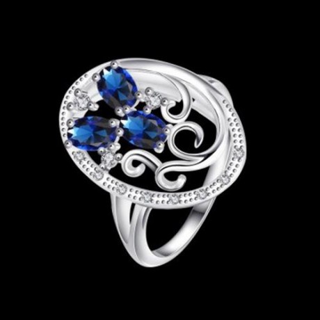 R093-A 925 SILVER PLATED TRENDY RING FOR WOMEN JEWELRY ACCESSORIES NICKLE FREE (BLUE)