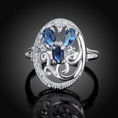 R093-A 925 SILVER PLATED TRENDY RING FOR WOMEN JEWELRY ACCESSORIES NICKLE FREE (BLUE)