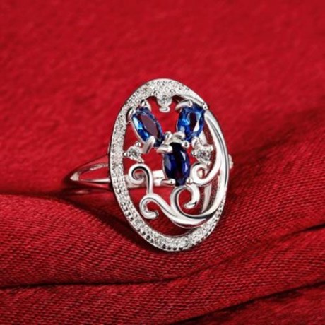 R093-A 925 SILVER PLATED TRENDY RING FOR WOMEN JEWELRY ACCESSORIES NICKLE FREE (BLUE)