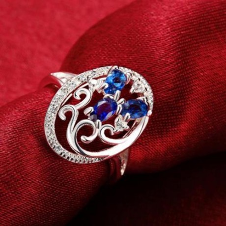 R093-A 925 SILVER PLATED TRENDY RING FOR WOMEN JEWELRY ACCESSORIES NICKLE FREE (BLUE)