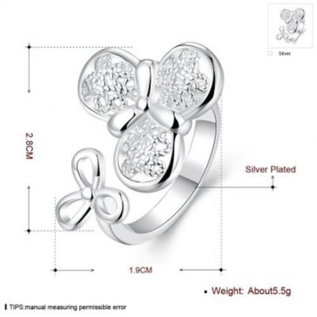 POPULAR SILVER PLATED RING FOR GIRL CLOVER PATTERN R702 (SILVER)
