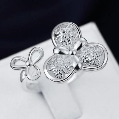 POPULAR SILVER PLATED RING FOR GIRL CLOVER PATTERN R702 (SILVER)
