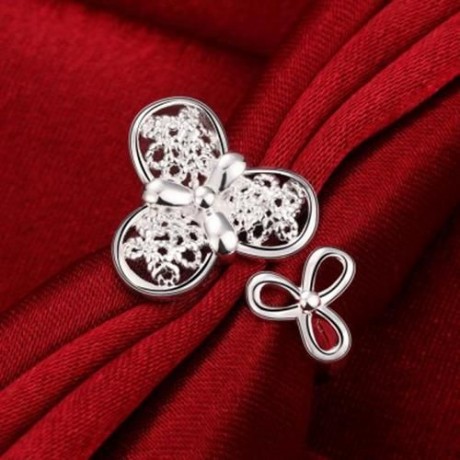 POPULAR SILVER PLATED RING FOR GIRL CLOVER PATTERN R702 (SILVER)