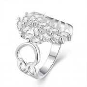 SILVER PLATED FINGER RING FOR LADY FEATHER PATTERN R680 (SILVER)