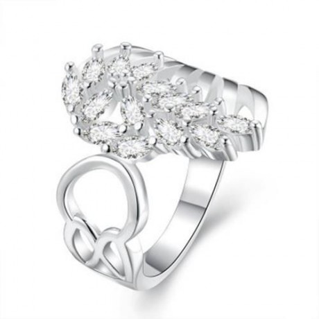 SILVER PLATED FINGER RING FOR LADY FEATHER PATTERN R680 (SILVER)