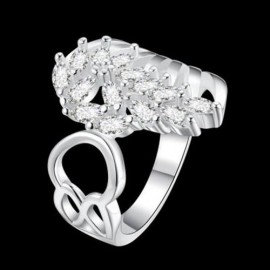 SILVER PLATED FINGER RING FOR LADY FEATHER PATTERN R680 (SILVER)