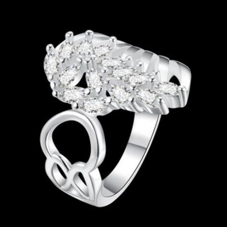 SILVER PLATED FINGER RING FOR LADY FEATHER PATTERN R680 (SILVER)